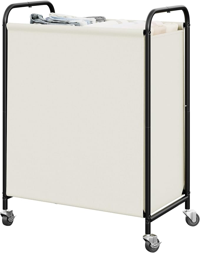 GRANNY SAYS 2 Section Laundry Sorter, 130L Large Hamper Basket with Wheels | Divided Beige Hamper Cart, Rolling Organizer for Bedroom, Bathroom by GRANNYSAYS