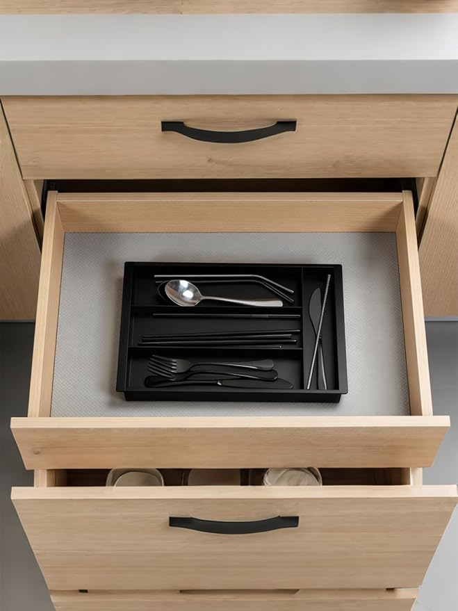 Silverware Drawer Organizer Tray (Black) | Adjustable Small Utensil Holder for Spoon and Fork, Expandable Flatware Cutlery Tray for Kitchen Drawers - Image 6