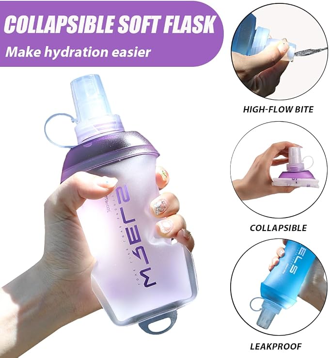 WRELS 200ml/350ml/500ml Collapsible Soft Flask,BPA Free Folding Soft Water Bottle with Hanging Ring,Lightweight TPU Hydration Flask for Running Marathon Cycling Hiking - Image 4