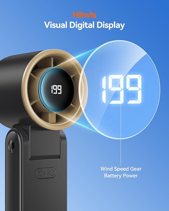 Portable Handheld Turbo Fan, 199 Gear Speed, 24 Hs Cooling Time, 5500mAh Rechargeable Mini Personal Hand Fan, Foldable Design, Travel Essentials, Beach Vacation, Gifts for Women, Men,Black Gold - Image 8