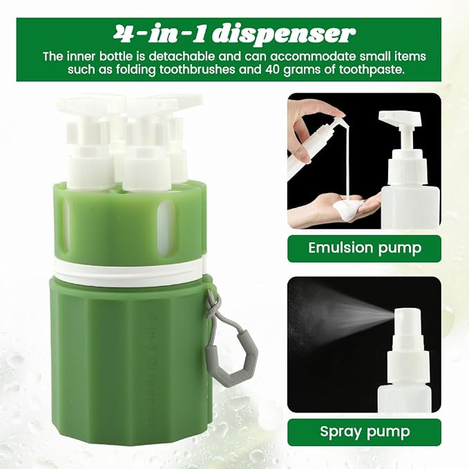 4 in 1 Wall Suction Travel Bottles Set, TSA Approved Leak Proof Travel Size Toiletries Containers with Funnel Labels Bag, Refillable Shampoo Dispenser Kit, (green) - Image 5