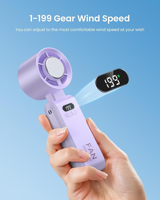 Handheld Portable Turbo Fan with Ice Cooler, Speed (1-199) 5500mAh Rechargeable Personal Fan,[20H Cooling Time] Mini Yet Powerful [20000 RPM] Small Pocket Fans for Travel/Outdoor/Home/Office, Purple - Image 3