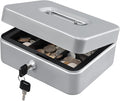 KYODOLED Medium Cash Box with Money Tray,Small Safe Lock Box with Key,Cash Drawer,7.87"x 6.30"x 3.54" Lightgrey Medium by KYODOLED
