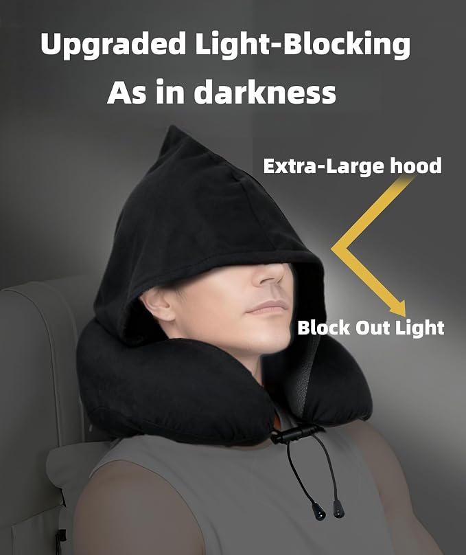 Travel Neck Pillow with Extra Large Hood Rollable Airplane Hooded Neck Pillow with Memory Foam Filling and Removable, Skin-Friendly Cover with Carrying Case & Pouch (Velvet) - Image 2