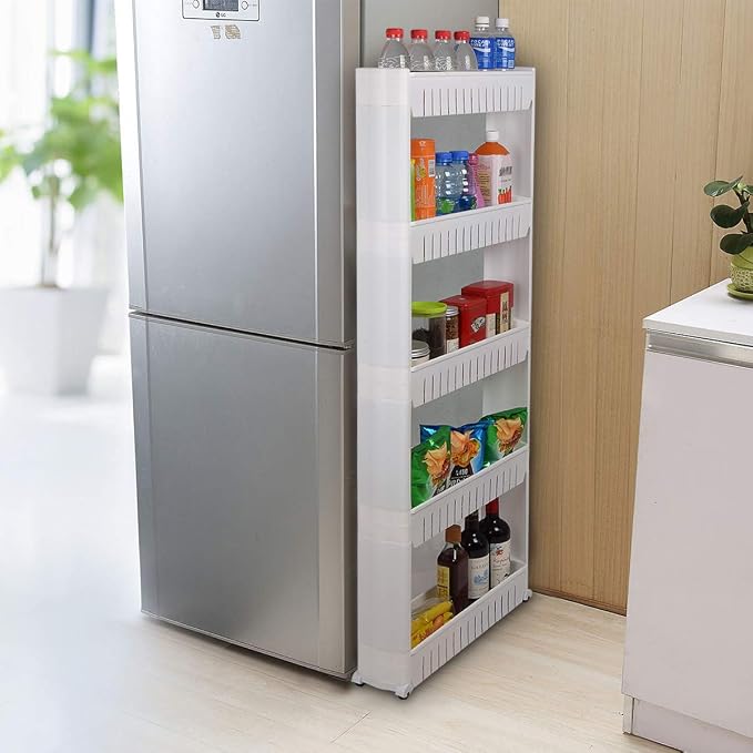 Laundry Room Organizer, Mobile Shelving Unit Organizer with 5 Large Storage Baskets, Gap Storage Slim Slide Out Pantry Storage Rack for Narrow Spaces - Image 2