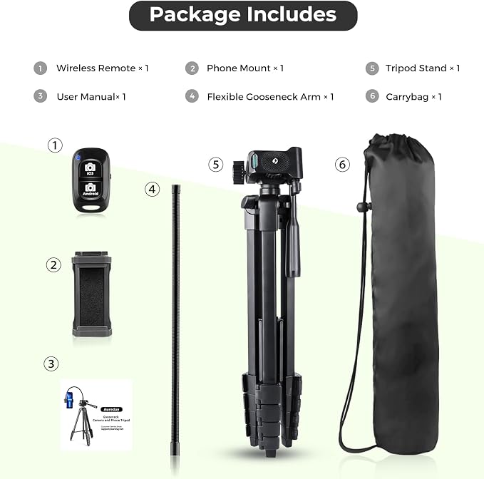 Aureday Phone Tripod, 82" Tripod for iPhone with Flexible Gooseneck, Wireless Remote and Phone Holder, Extendable Cell Phone&Camera Tripod Stand for Selfies/Video Recording/Live Streaming/Vlogging - Image 7
