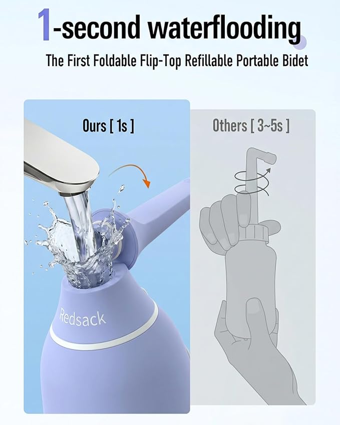 High Pressure Portable Bidet for Travel,Foldable Flip-Top Peri Bottle | with Hook Ring,Handheld Bidet Sprayer for Personal Hygiene,BPA-Free,400ML Personal Toilet for Women Men Baby Cleaning(Purple) - Image 3