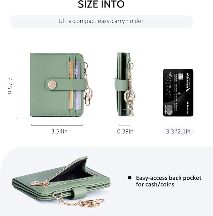 POIUGOYA Slim Wallet for Women,RFID Blocking Bifold Credit Card Holder with Zipper Coin Pocket,ID Window,Keychain - Image 4