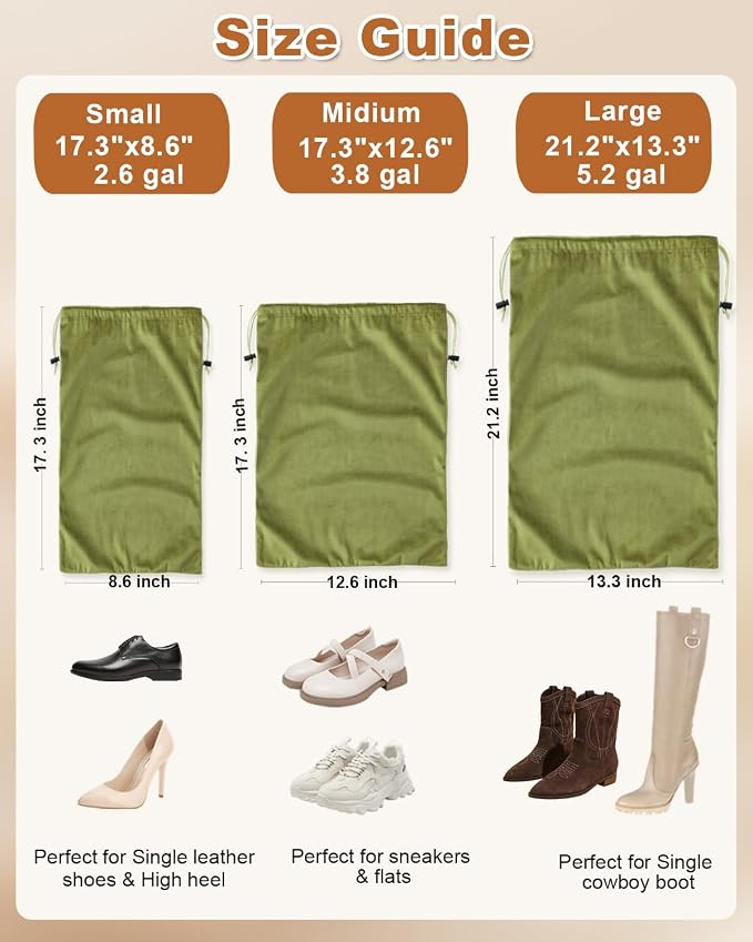 4 Pcs Shoe Bags for Travel, Dust Velvet Bags, Sage Green, 17.3x12.6 Inch | Washable & Reusable Travel Shoe Bags, Dustproof Shoe Bags with Drawstring Closure, Suitable for Travel, Home Storage - Image 3