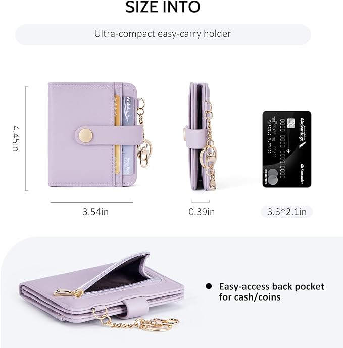 POIUGOYA Slim Wallet for Women,RFID Blocking Bifold Credit Card Holder with Zipper Coin Pocket,ID Window,Keychain - Image 4