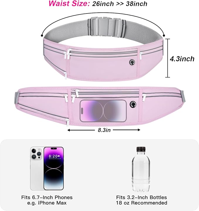 Slim Running Belt for Women Men,Runners Fanny Pack Phone Holder,Money Belt,Running Gear Accessories,with 3 Pockets (Jet Purple) - Image 3