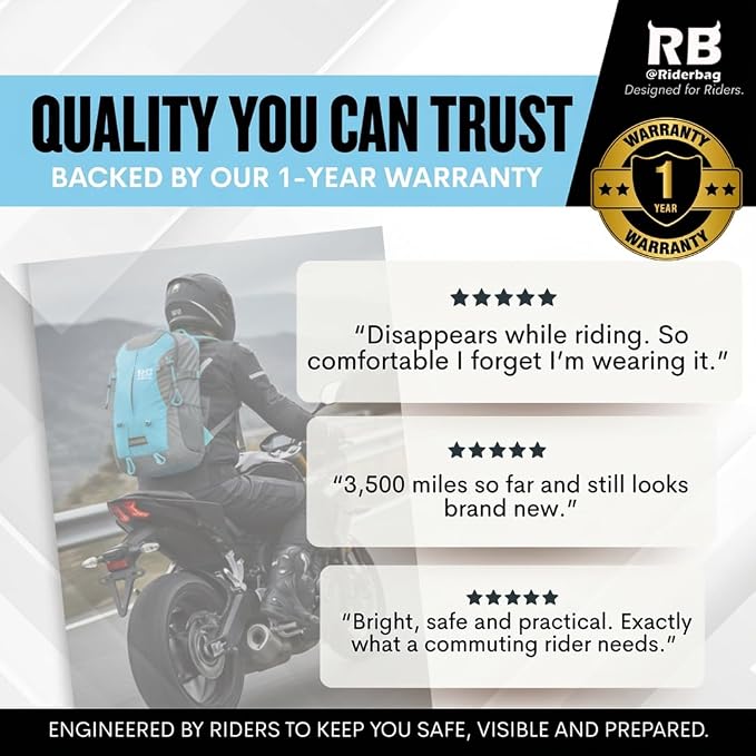 Reflective Motorcycle Backpack, Hi Viz Commuter Riding Bag | Designed by Riders for Everyday Rides with Laptop Compartment and Helmet Net. Built to Help You Be Seen. - Image 5