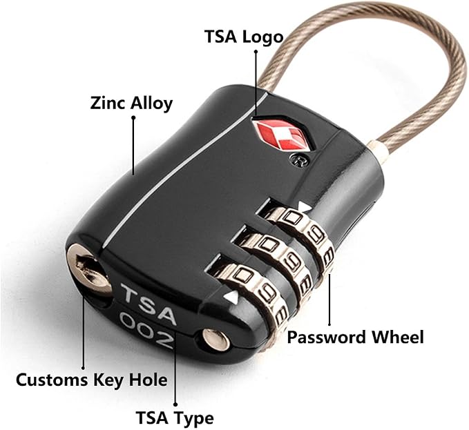 TSA Approved Travel Combination Cable Luggage Locks for Suitcases-4 Pack (Black) - Image 5