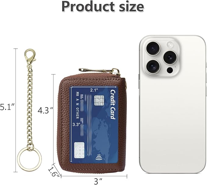 imeetu Rfid Credit Card Holder, Businese Card Case, Wallet for Women Men | Genuine Leather Card Wallet with id Window, Keychain & Double Zipper, Water-resistan Small Wallet with Gift Box, Daily Travel - Image 6