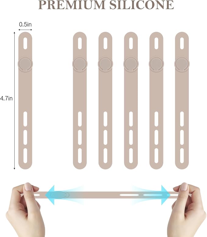 Donruby 30Pcs Silicone Cable Ties - Reusable & Washable with Adjustable Locking Buckles, High Elasticity Cable Management Straps for Home, Office, School, Travel Essential Cord Organizer (Khaki) - Image 2
