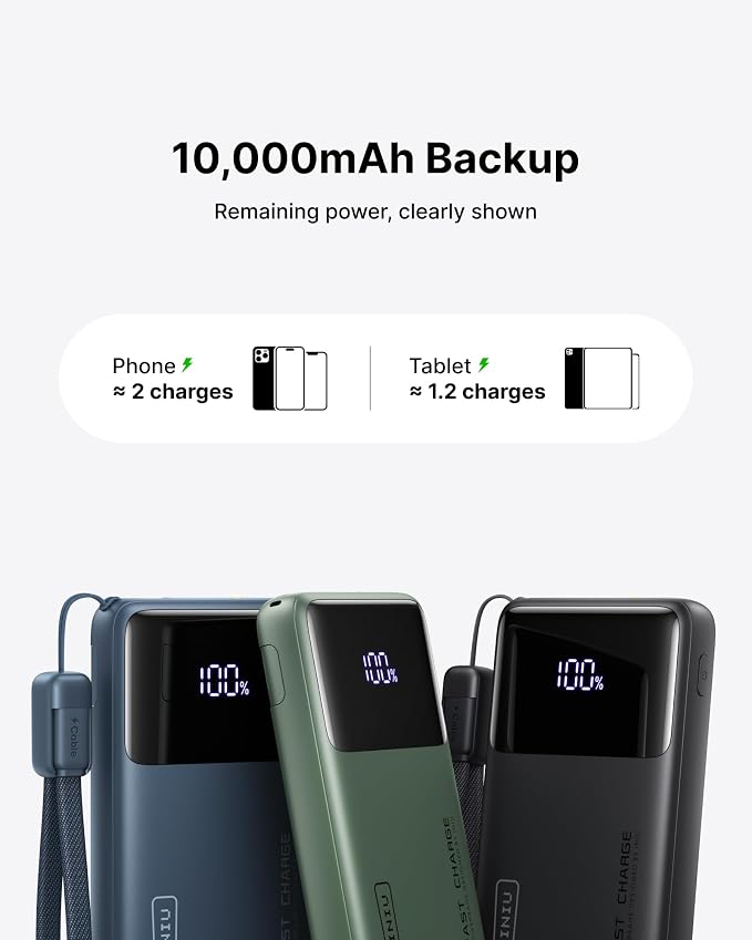 INIU Power Bank, Compact 10000mAh 45W PD Fast Charging Portable Charger | Detachable USB-C Cable, Stand, Flight-Safe, Travel, Flashlight, Battery Pack for iPhone 17 16, Samsung S26, iPad etc - Image 6