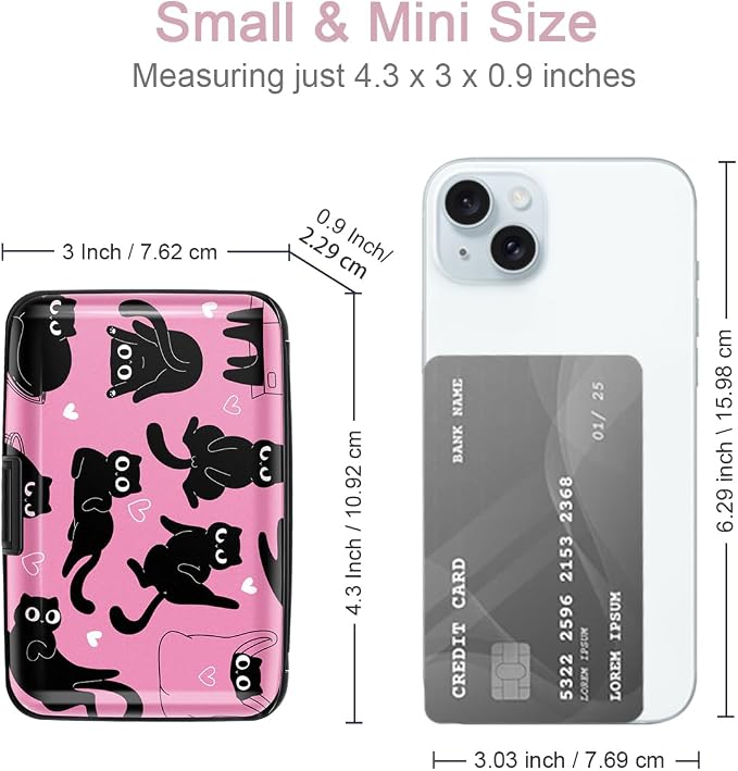 Coco Rossi Credit Card Holder RFID Aluminum Small Mini Wallet Women | Metal Wallet, Business Cards Holder, ID Case, Slim Sleeves, Womens Girls Gift, Carry Proof Wallets for Travel, Rosy Cats - Image 4
