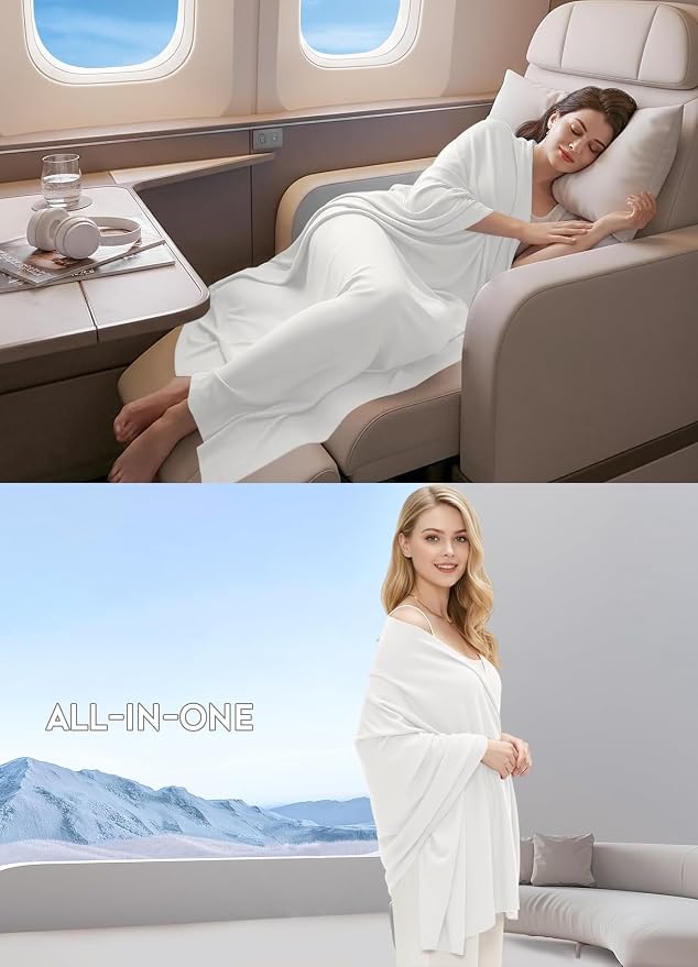 Women's Wool Blend Travel Scarf Lightweight Breathable Wrap Pashmina Airplane Blanket Shawl - Image 7