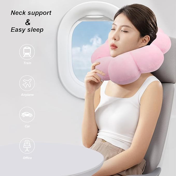 Sexysamba Flower Travel Neck Pillows for Airplanes Breathable Cotton U-Shaped Neck Pillow for Kids & Adults Head Neck Chin Support Rest Pillow for Traveling,Car,Train,Bus,Recline,Home,Office,Grey - Image 4