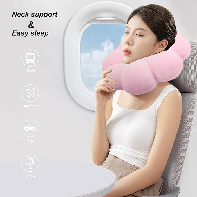 Sexysamba Flower Travel Neck Pillows for Airplanes Breathable Cotton U-Shaped Neck Pillow for Kids & Adults Head Neck Chin Support Rest Pillow for Traveling,Car,Train,Bus,Recline,Home,Office,Purple - Image 4
