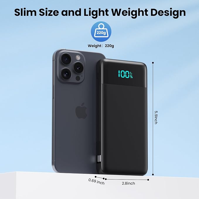 Portable Charger for iPhone with Built-in Cables and Wall Plug,Upgraded 13800mAh Fast Charging USB C Power Bank,4 Outputs Slim Travel Essential Battery Pack for iPhone 17/16/15/14/13,Galaxy,Android - Image 5