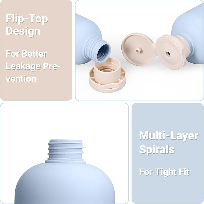 ASEVAT 8.8oz 4pack Refillable Travel Shampoo and Conditioner Bottles, Travel Size containers, Travel Bottle for toiletries, Squeeze Bottles with Flip Cap, Empty Plastic Leak Proof Travel Bottles - Image 7