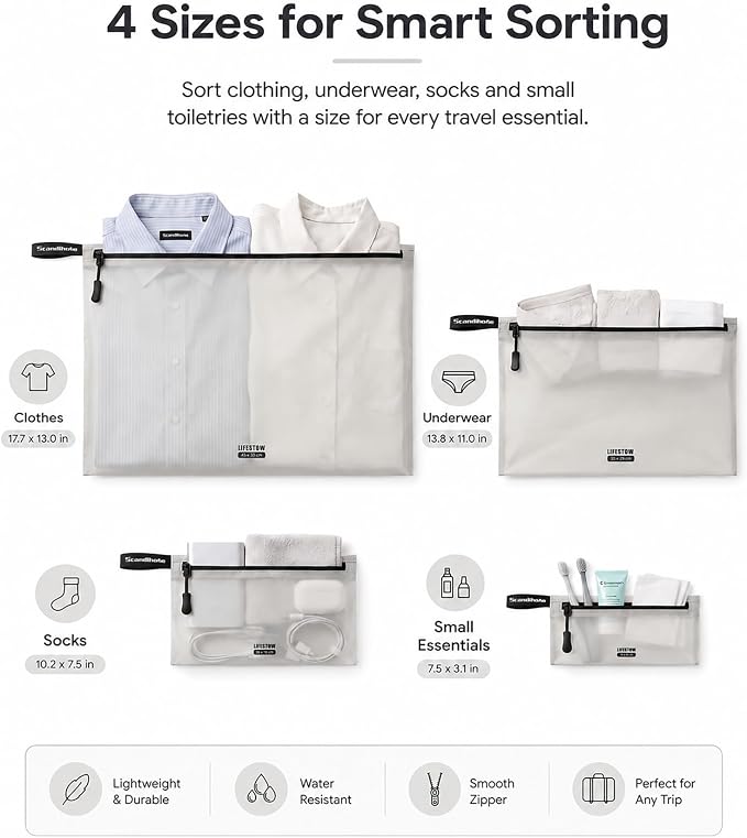 Ultralight Travel Organizer Bags, 4 Set Lightweight Zipper Pouches for Packing, Soft Packing Cubes for Carry-On Suitcase, Clothes, Underwear, Toiletries and Small Essentials, Mist Gray - Image 2