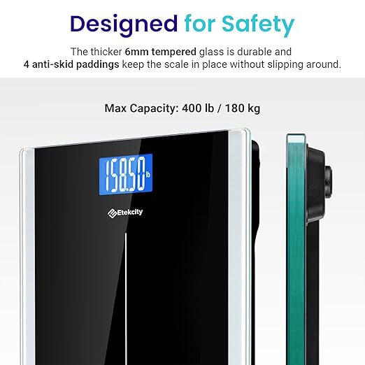 Etekcity Bathroom Scale for Body Weight, Digital, Highly Accurate, 400 lbs | Large 6mm Tempered Glass Platform, Clear LCD Display, Batteries Included, Safe Electronic Weighing for Daily Home Use - Image 4