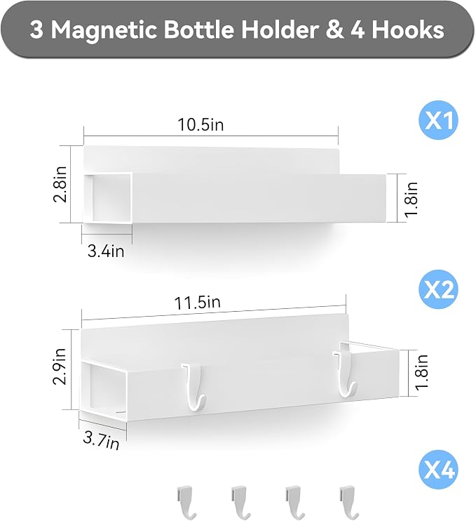 MGY 3Pack Magnetic Baby Bottle Organizer for Refrigerator,Space-Saving Storage for Baby Bottles, Metal Shelf with 4 Hooks,Station Organizer for Bottles - Image 6