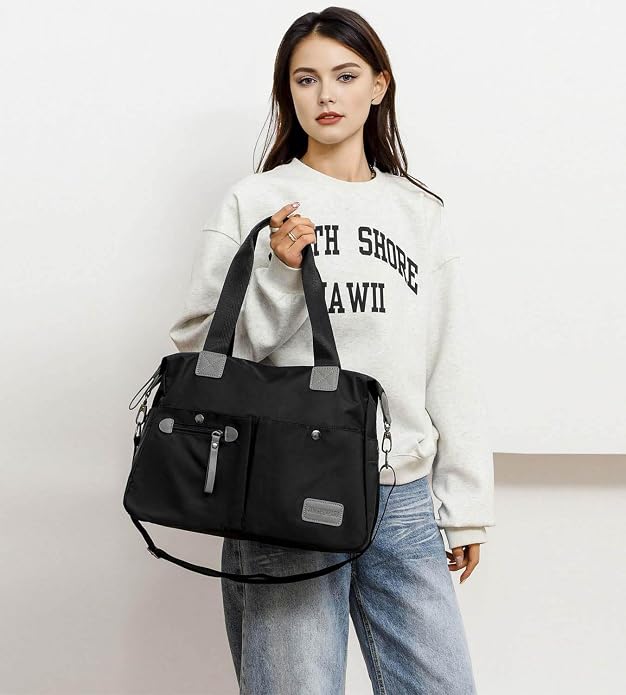 Tote Bag for Women,Multi Pockets Shoulder Handbag,Nurse Bag for Work,Large Cross body Purse,Fashion Nylon Top Handle Satchel - Image 2