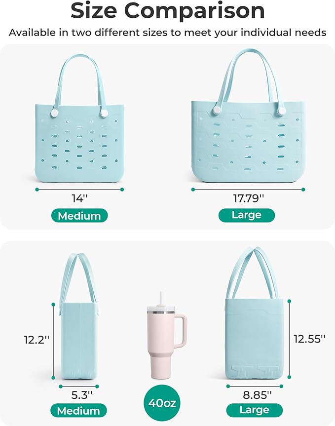 BAGSMART Beach Bag for Women, Water-resistant Rubber Tote Bag, Sandproof Vacation Essentials for Summer Swim Cruise Pool - Image 3