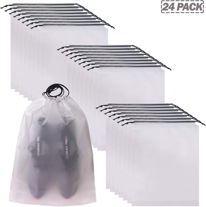 Set of 24 Portable Translucent Shoe Bags for Travel Large Clear Shoes Pouch Storage Organizer with Drawstring for Men and Women - Image 8