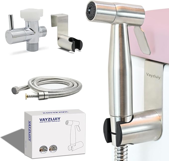 Vayzluiy Handheld Toilet Bidet Sprayer for Toilet-Adjustable Water Pressure Control with Bidet Hose for Feminine Wash, Stainless Steel Brushed Nickel Cloth Diaper for Baby Wash (Stainless Steel, 1) by Vayzluiy