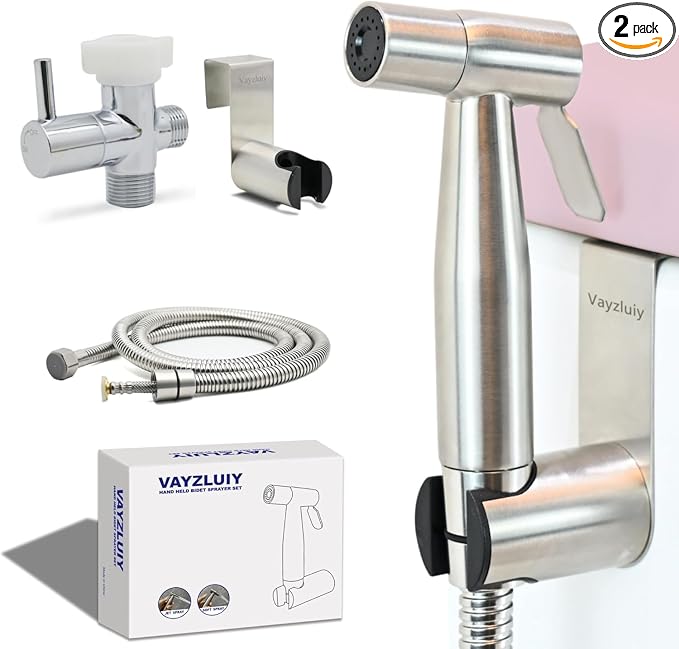 Vayzluiy Handheld Toilet Bidet Sprayer for Toilet-Adjustable Water Pressure Control with Bidet Hose for Feminine Wash, Stainless Steel Brushed Nickel Cloth Diaper for Baby Wash (Stainless Steel, 2) by Vayzluiy