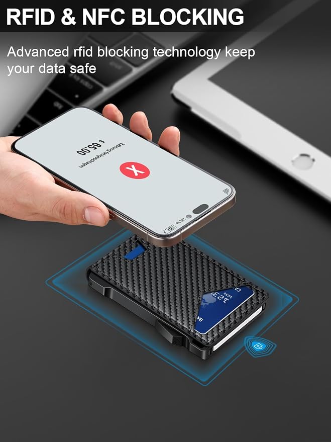 Wallet for Men RFID Wallet with 2 ID Windows & Money Clip, Slim Pop Up Card Holder for 10-12 Cards, Bifold Minimalist Smart Wallet for Front Pocket, Compact Metal Credit Card Holder, Gifts for Men - Image 3