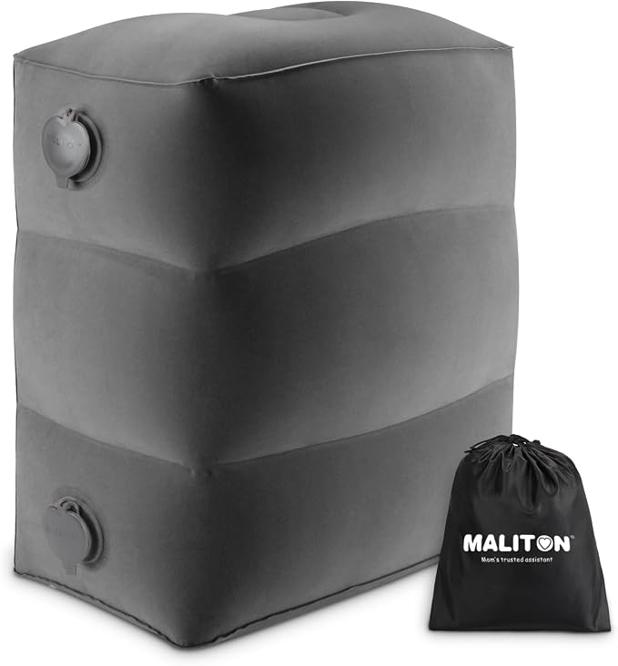 Maliton Inflatable Travel Foot Rest Pillow (Dark Grey, 1 Pack) | Airplane Bed for Kids, Car Foot Leg Rest Pillow, Adjustable Height for Airplane, Car, Train, Home, Office by Maliton