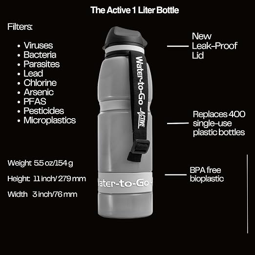 Water-to-Go Water Filter Bottle, 1 Liter, Cloud Grey | International Travel, Portable Purification, Eco-Friendly Bioplastic, New Leak-Proof Lid, Filters Viruses - Image 7