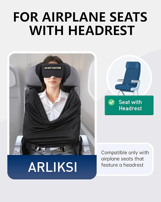 Travel Pillow and Blanket Set, Compact Airplane Pillow Bag with Eye Mask for Long Flights Sleeping, 360° Support Head Strap Travel Essentials for Plane Sleep Neck Upright, Stop Head Bodding (Black) - Image 5