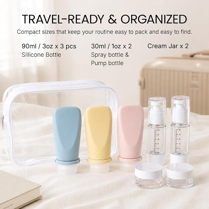 Silicone Travel Bottle Sets for Toiletries, TSA Approved Size (Yellow, Pink, Blue) - Image 8