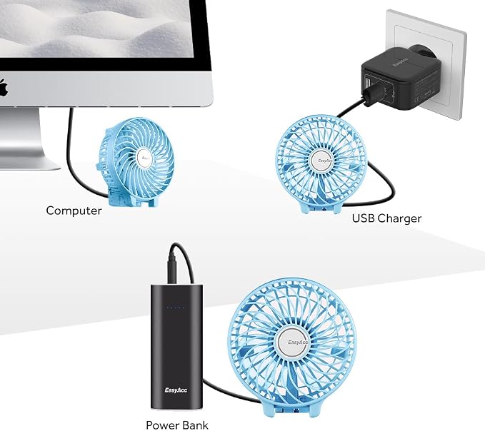 EasyAcc Mini Handheld Fan, Personal Cooling Fan Folding USB Desk Fan Small Portable Table Fan for Travel Camping Outdoors Office Home - Blue… - Image 6