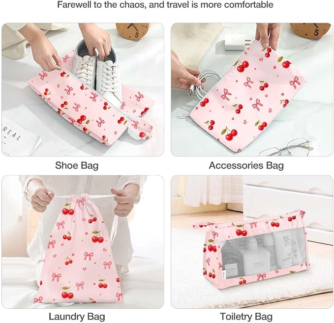 Packing Cubes for Travel,8 Set Luggage Organizer Bags with Mesh Top Panel, Lightweight Suitcase Organizers for Carry On, Family Vacation, Business Trip(Cherry Bows) - Image 5