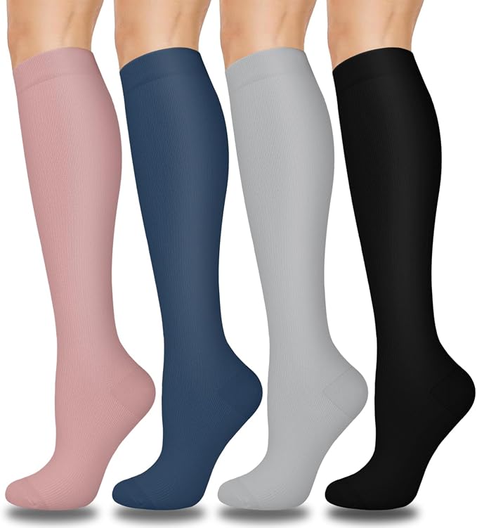 Aoliks Compression Socks for Women and Men 4 Pairs, Mild Support | Long Knee High Stockings for Nurses Running Travel Flying Pregnancy Athletic 15-20 mmHg by Aoliks