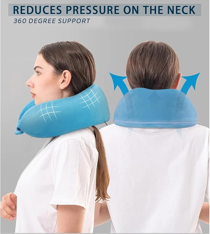 Travel Neck Pillow Comfort Memory Foam Neck Pillows for Airplanes Neck Support Pillow for Sleeping Traveling Trains Cars Offices Home Rest Blue - Image 3