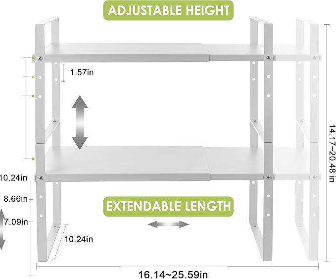 Across-Star Expandable Cabinet Shelf Organizer Rack, Stackable Kitchen Counter Storage Shelves Stand, Adjustable Height Pantry Shelf Spice Rack - Image 5