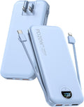 citicr Portable Charger 10000mAh PD20W w/Built-in Cables & Wall Plug Blue | Fast charging, Built-in wall plug, LED display, Charge 5 devices at once, Pass through charging, TSA approved, Pocket size by CITICR