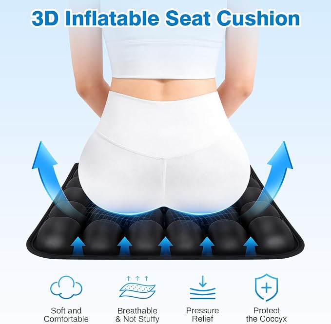 Inflatable Seat Cushion, Airplane Seat Cushion for Long Flights | Travel Seat Cushion | Office Chair | Wheelchair | Press-to-Inflate | Sciatica Pain Relief | Portable | Storage Bag - Image 4
