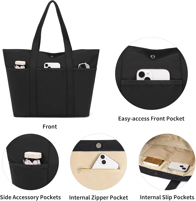 Corduroy Tote Bag for Women Crossbody Bags Lightweight Handbags Shoulder Bag with Zipper Pockets for Work Shopping - Image 5