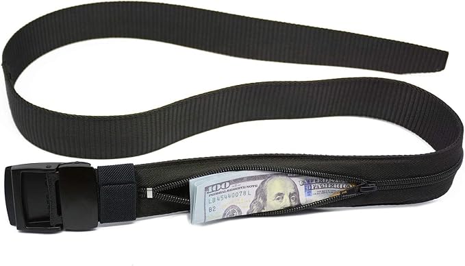 Money Belts for Travel for Men, Nylon Military Tactical Mens with Zinc Alloy Buckle, Security Money Belt with Hidden Money Pocket - Black - Image 2