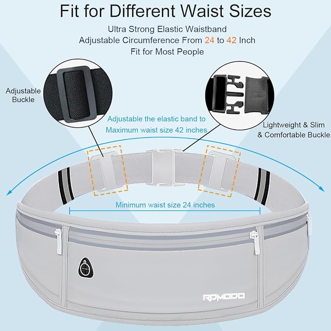 Water Resistant Fanny Pack, Slim Running Belt for Women Men, Grey | 3 Pockets Waist Bag, Running Phone Holder with Adjustable Band, Reflective Running Pouch for Walking Cycling, Fit Most Phone - Image 2