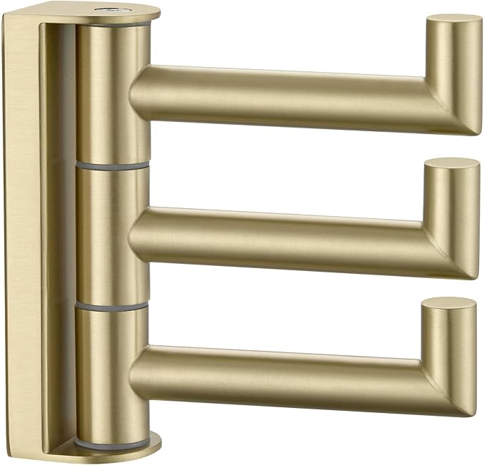 Angle Simple Towel Hook 3 Arms, Swivel Coat Wall Hook, Brushed Gold | Solid SUS304 Stainless Steel, Foldable Robe Towel Holder for Bathroom Kitchen Closet, Modern Space Saver, Screws Mounted by AngleSimple